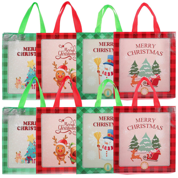8-pak julemønster gavepose handlepose stor gjenbrukbar handlepose julefestgave (29,00X27,00X12,00CM, flere farger)