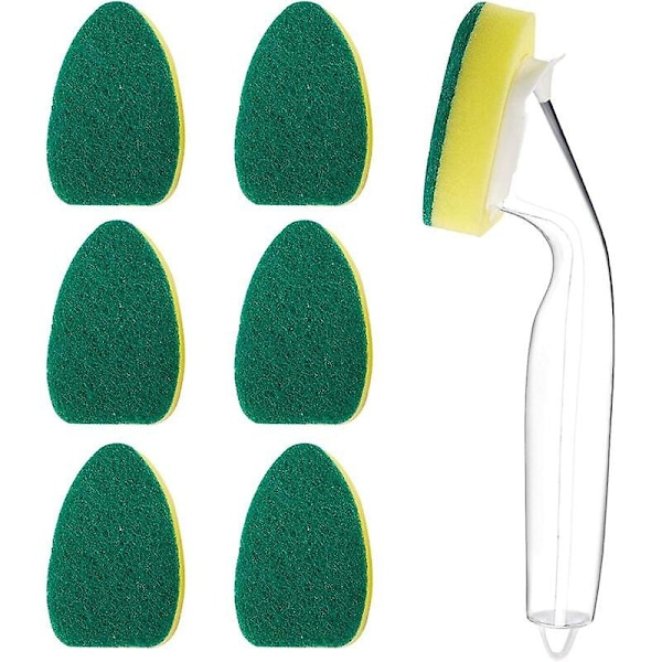 7 Pcs Cleaning Brush Set with 1 Wand Sponge and 6 Refill Replacement Heads for Kitchen Sink