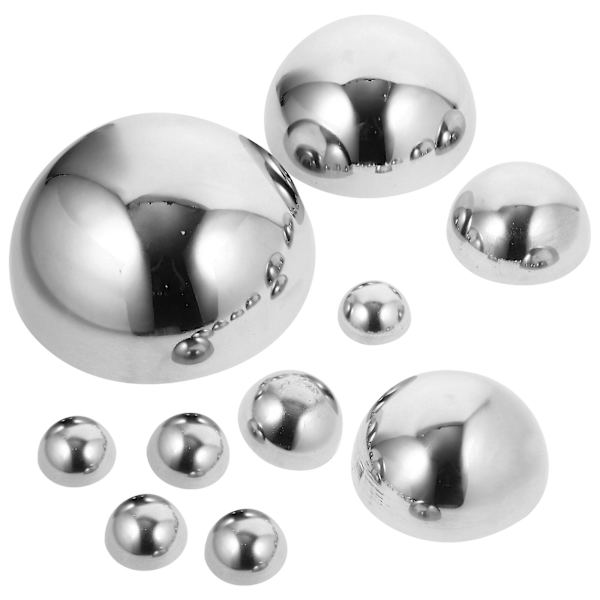 10 rostfria spegelpolerade ihåliga spegelbollar i rostfritt stål (16x16 cm, silver)