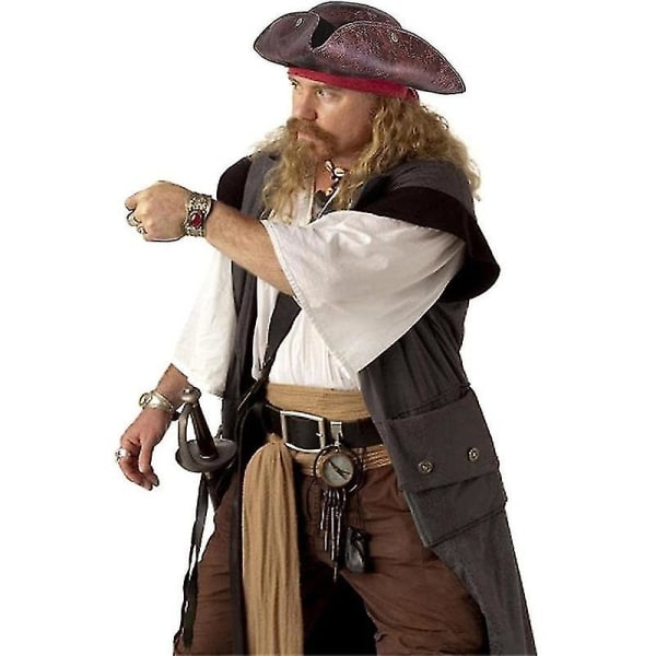 Imiteret læder pirathat brun slidt læder kolonialstil tricorn hat