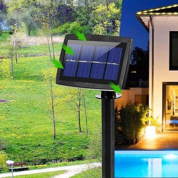 Vita LED Solar String Lights, 8 ljuslägen, utomhusljus, perfekt för trädgård, hem, uteplats eller gård