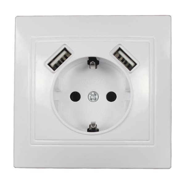 2 uttag med USB-portar (Max. infällda vägguttag med USB-uttag Vit System 55 Bright White