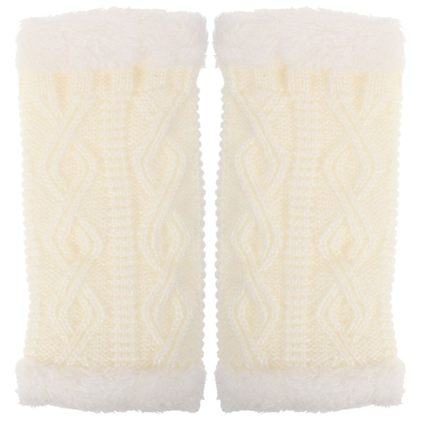 1 par vinter fingerløse handsker strikkede handsker tommelfinger hul varme handsker kvinders plys fingerløse handsker (18,50X9,00X2,00CM, hvid)