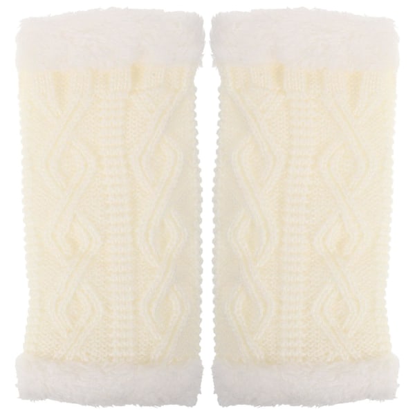 1 par vinterfingerløse handsker strikkede handsker til tommelfingerhul varme handsker i plys, fingerløse handsker til kvinder (18.50X9.00X2.00CM, hvid)