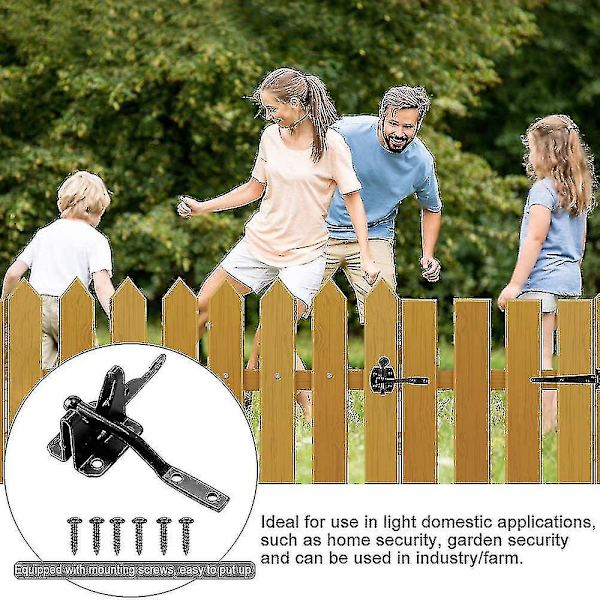 Automatisk grindlås i rostfritt stål med automatisk gravitationshävarm, svart grindlås med M6 x 30 skruvar för trägrind och stängselgrind Suffolk Fence