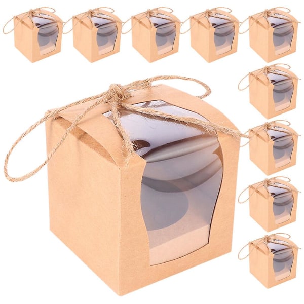 10 stykker cupcakeboks bakeboks med vindusuavhengig cupcakebeholder (9.00X9.00X9.00CM, som vist på bildet)