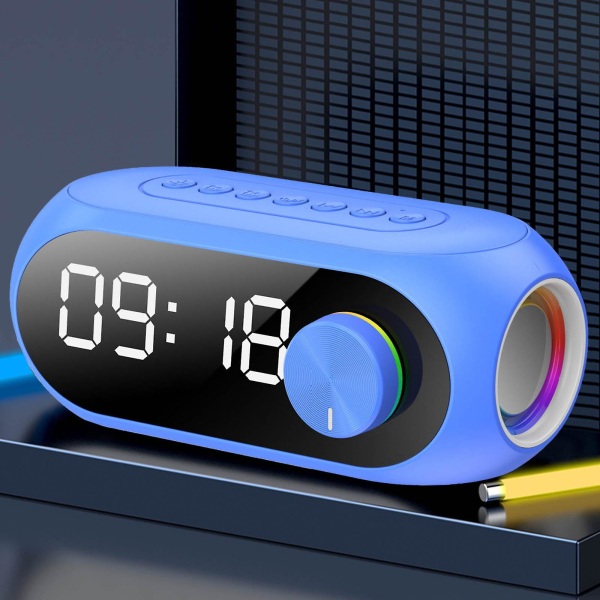 Fallsäker trådlös Bluetooth högtalare Väckarklocka Bra ljudkvalitet Lång batteritid Perfekt Desktop Companion（Blå）