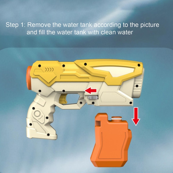 Vesi suihkupistooleilla ja suurella kapasiteetilla pitkän kantaman ammuntapelit ulkolelut lapsille kesäuima-allas (keltahai)