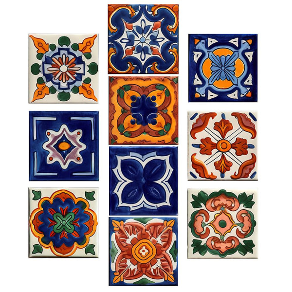 10 ark Marokkanske fliser klistremerker dekorative fliser klistremerker kjøkken selvklebende fliser klistremerker (10.00X10.00X0.10CM, flere farger)