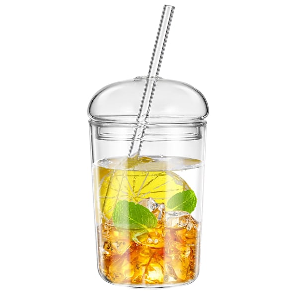 Glas sugrör kopp, stor kapacitet glas kopp, hushåll dryck transparent kopp, hem kontor bar drickskopp (14.70X8.20X8.20CM, transparent)