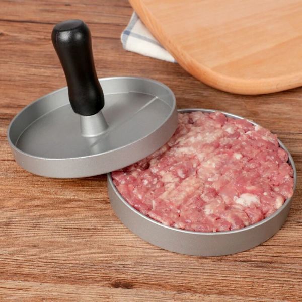 1 set högkvalitativ rund hamburgerform i aluminiumlegering hamburger köttbiff BBQ burger köttpress kök matform