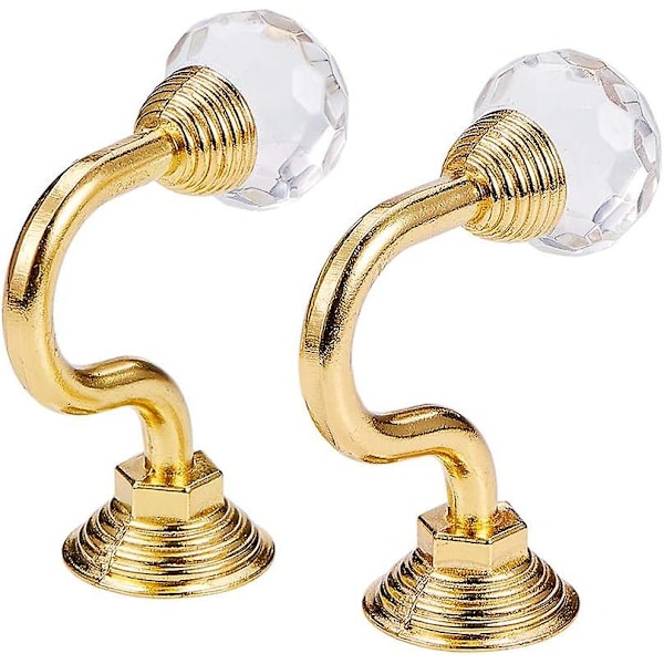 4 st kristallgardinbindningar, väggmonterade, multifunktionskrok, väggkrok med skruvar, guld