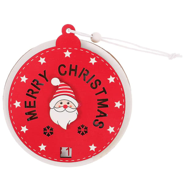Julekalender til nedtælling til jul - Adventkalender i træ - Julepynt til ophængning (12x11 cm, assorterede farver)