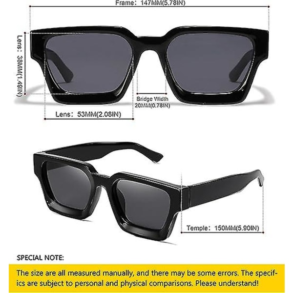 2 stk Retro tykt rektangel Chunky solbriller Kvinder Mænd Trendy Smal Firkantet Sort Tortie Stel Mode 90'er briller