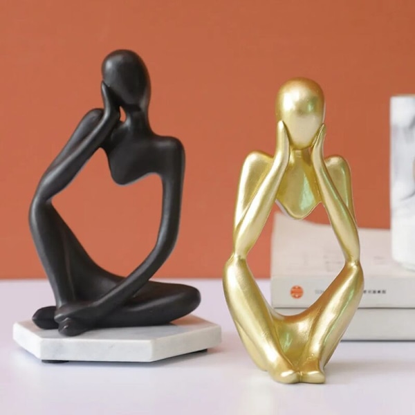Tänkare staty abstrakt handgjord harts modern ihålig tänkare skulptör i guld färg 1