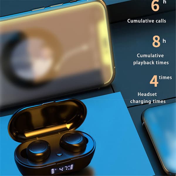 Bluetooth-headset med knappkontroll, trådlösa Bluetooth 5.0-hörlurar - Stereo-hörlurar i örat, IPX5 (svart)