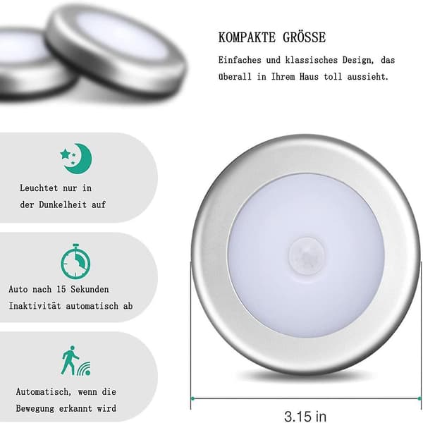 Bevegelsessensor nattlys 3 LED skaplys automatisk på/av sensorlys innendørs nattlys