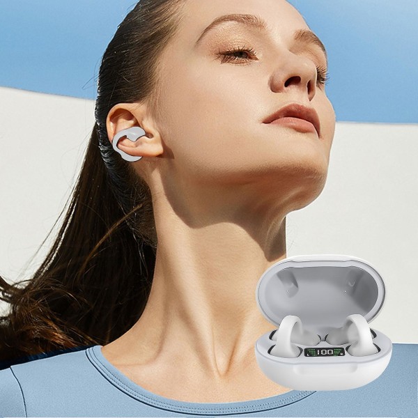 Bluetooth-hörlurar med pekskärm och LED-display, 5.3 Bluetooth-chip, Type-C-snabbladdning, intelligent brusreducering, låg latens (vit)
