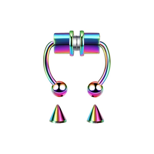 Magnetisk hestesko næsering - Clip-On, rustfrit stål, slidstærk, personlighed - Ingen piercinger påkrævet（Multicolor）