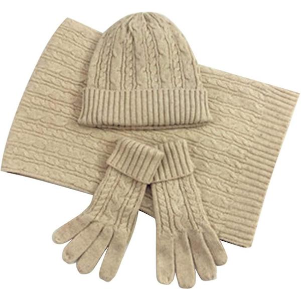 Damhalsduk mössa handskar set Varm vintermössa snömössa handskar set-Khaki