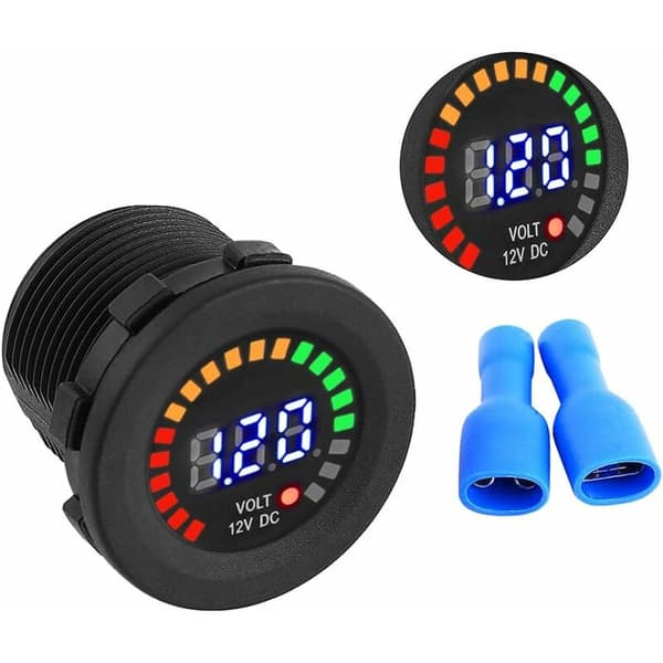 12V Digital Voltmeter med LED-display Vattentät DC Voltmeter, Digital Rund Kontrollpanel för Båt Motorcykel Lastbil ATV UTV Husvagn