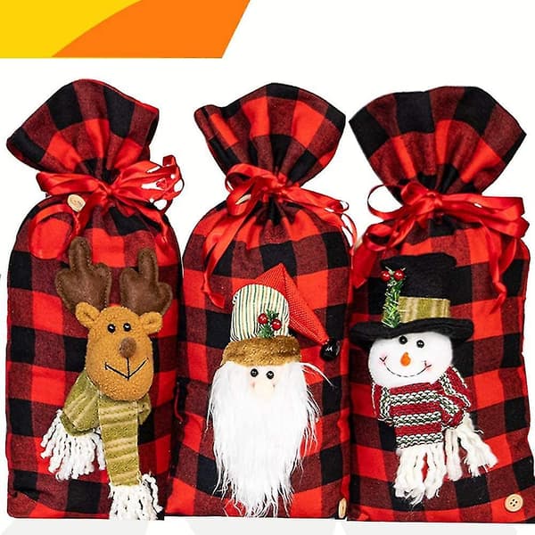 Snörpåsar, Buffalo Plaid 3d Design Julväskor För Julbjudningar