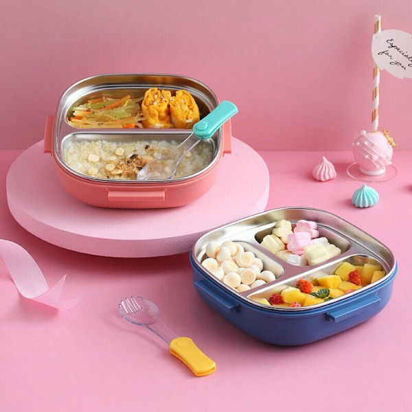 Full Lunch Box, Bärbar Livsmedelssäkerhet Mikrovågsugn Förvaringslåda Cartoon Lunch Box, 17176cm. Rosa, Tre Fack, 1st.