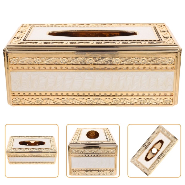 Exklusiv servettbehållare i akryl med lyxigt präglat mönster, 25 x 13 x 9,5 cm, guld