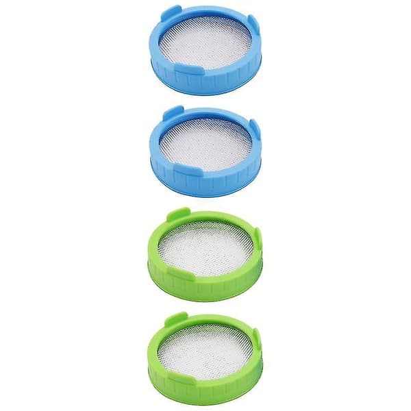 4-pack groddlock, plastgroddlock med rostfritt stålsil för breda burkar, grodd