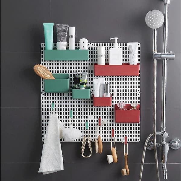Väggmonterad kombinationshemhylla Organizer Ingen stansning Pegboard Rack -grön