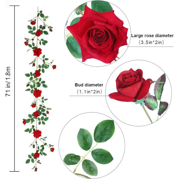 Rosgirlang Flanell Konstgjorda Rosor 19 Knoppar Ros Dekoration Romantiskt Bröllop Fest Vardagsrumsfönster Dekoration Autentisk Look Vit Rosa Röd(Röd)