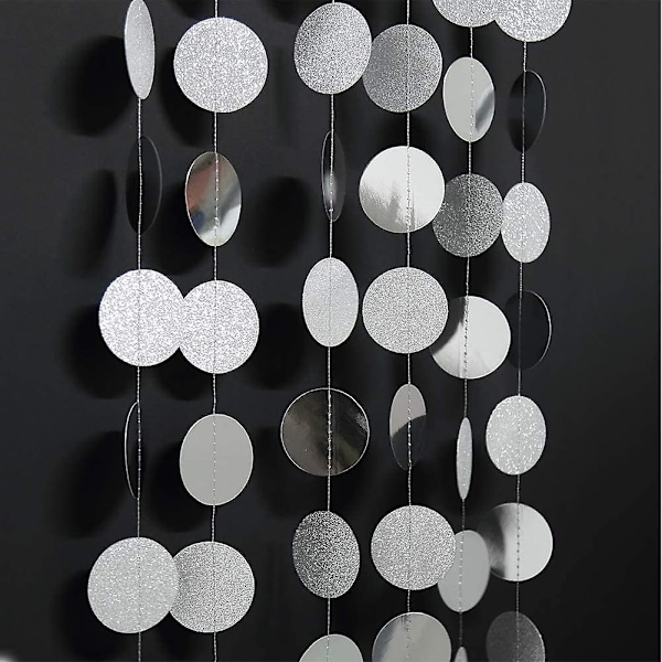 Glitter Silver Circle Dots Garland Hängande Polk Dot Streamer Party Dekoration String Banner