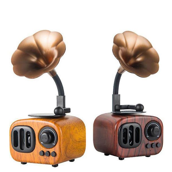 Gramofonstil liten bluetooth-högtalare（Ljusbrun）