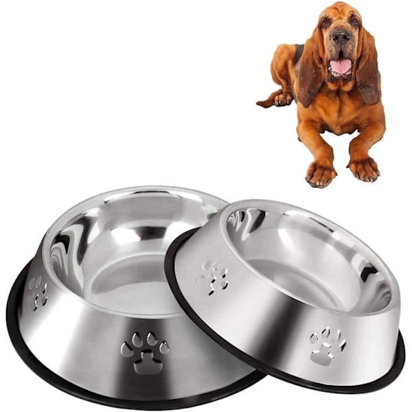 Rostfritt stål hundskål, hundskål med halkfri gummibas, stor skål för husdjur och vatten, LX-30cm