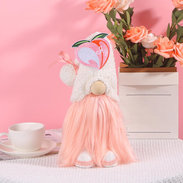 Gnomedocka stående pose persika tema polyester plysch ansiktslös dvärg skog äldre älv dekoration heminredning（Rosa）