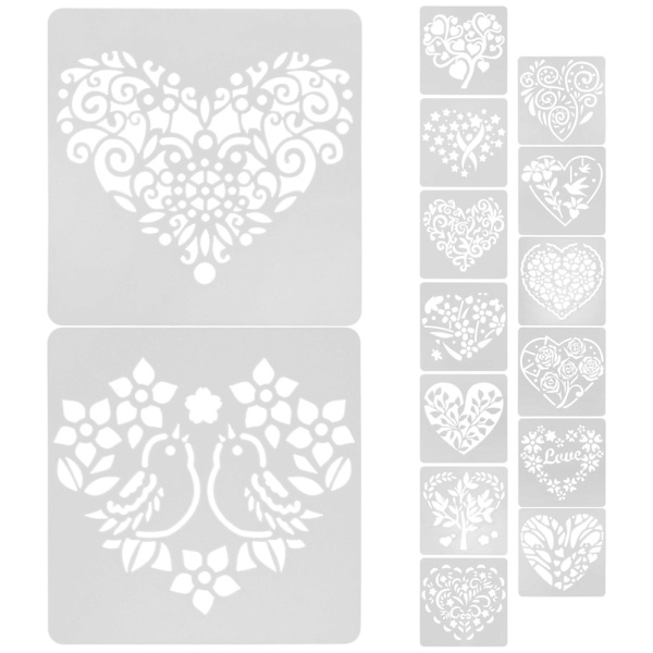 15 unike hjerteformede mønster veggmalingsmaler DIY veggkunstmalingsmaler håndlagde maler (0.1X13X13CM, hvit)