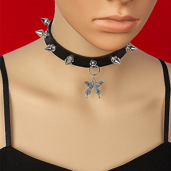 Halloween Cool Steampunk Kærlighed Hjerteformet Gotisk Goth Punk Rock Nitte Spids Studset PU Læder Choker Halskæde