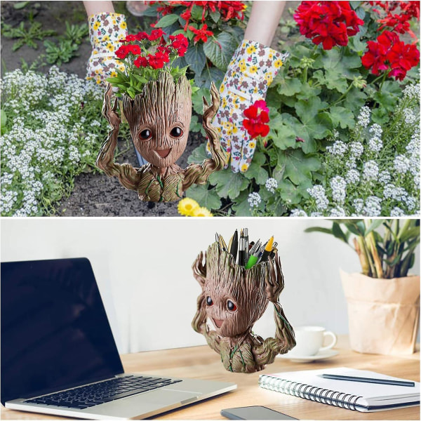 Blomsterpottefigur, Groot Blomsterpotte, Akvariedekorfigur, Groot Penneholder, Tremann Planter Pot, Kreativ Akvariedekorasjon, Kreativ Gave Til