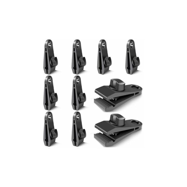 10-pack stängningsklämmor för gardiner, presenningar, klämmor för att fästa presenningar, för tält, camping, sol, vindskydd, tillbehör (svart)