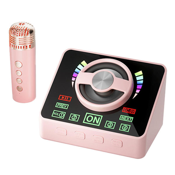 Karaoke-maskin Bärbar Bluetooth 5.3 Högtalarsystem Med 1 Trådlös Mikrofon Hemma Familjesång FAN0414（Rosa）