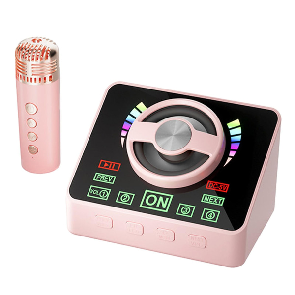 Karaokemaskin Bärbart Bluetooth 5.3-högtalarsystem med 1 trådlösa mikrofoner Hemma Familj Sång (Rosa)