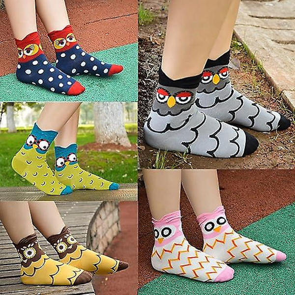 10 par bomulds termiske sokker unisex voksne sokker (5 ugle) - flerfarvet - one size