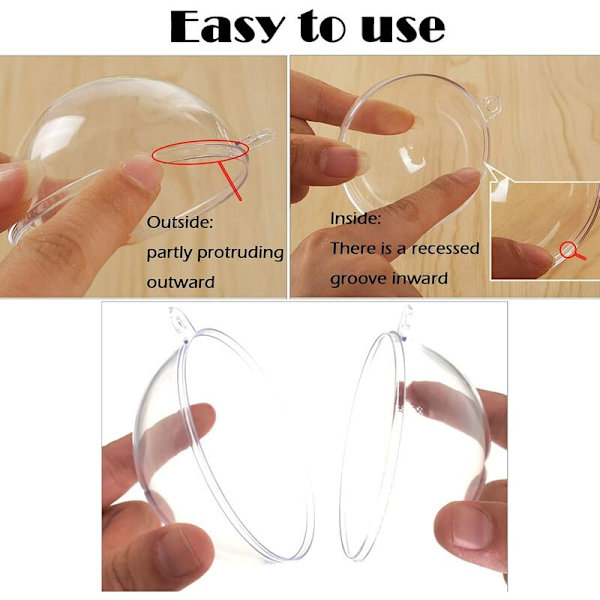 20 st genomskinliga plastkulor, fyllbara tomma plastkulor för julgran och festdekorationer (8 cm)