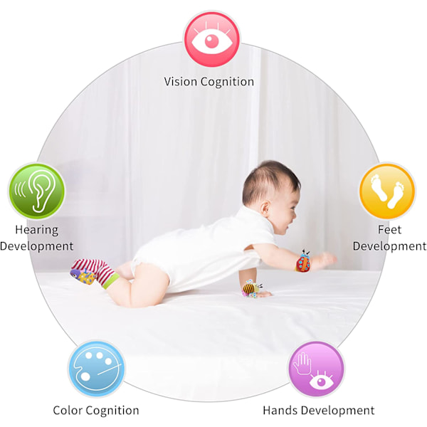 4 st mjuka baby-skallror, handskallror och sockleksaker