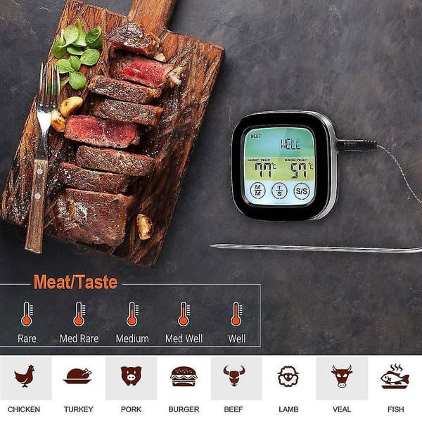 Trådlös grilltermometer för grillning, termometer med 2 sonder och timer