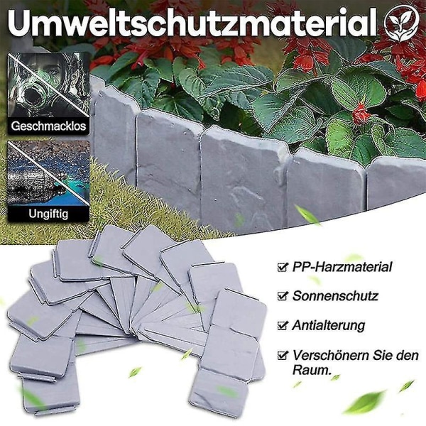 Gräsmattkanter Plast Trädgårdskanter Steneffekt Växtkantstaket (10st, grå)