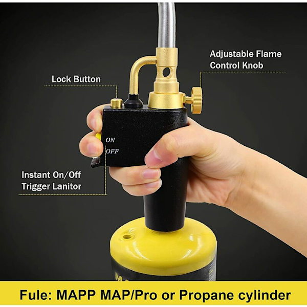 Högintensiv propangasbrännare, Mapp/Map gasbrännare med automatisk tändning och mässingsknopp, pennflamma svetsbrännare, bränsle
