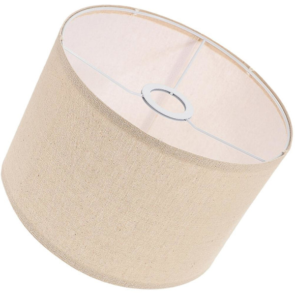 Luonnon pellavan lampunvarjostin pöytälamppu lattiavalaisin rumpu lampunvarjostin vaihto (E27-polttimolle) (30X30X20 cm, Khaki)