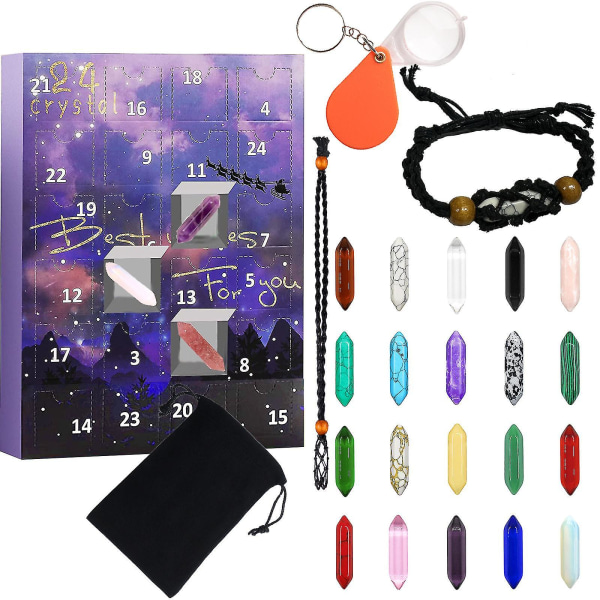 Advent Calendar 2023-24 Days Crystal And Healing Stone Kit With Crystal Necklace And Bracelet Holder