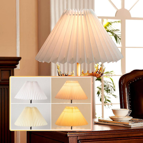 Plisseret lampeskærm bordlampe gulvlamper japansk stil plisseret lampeskærm kreativ skrivebordslampe Shad（beigegul）